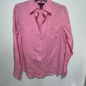 Jones New York Women's Pink 100% Linen Long Sleeve Button Up Shirt Medium